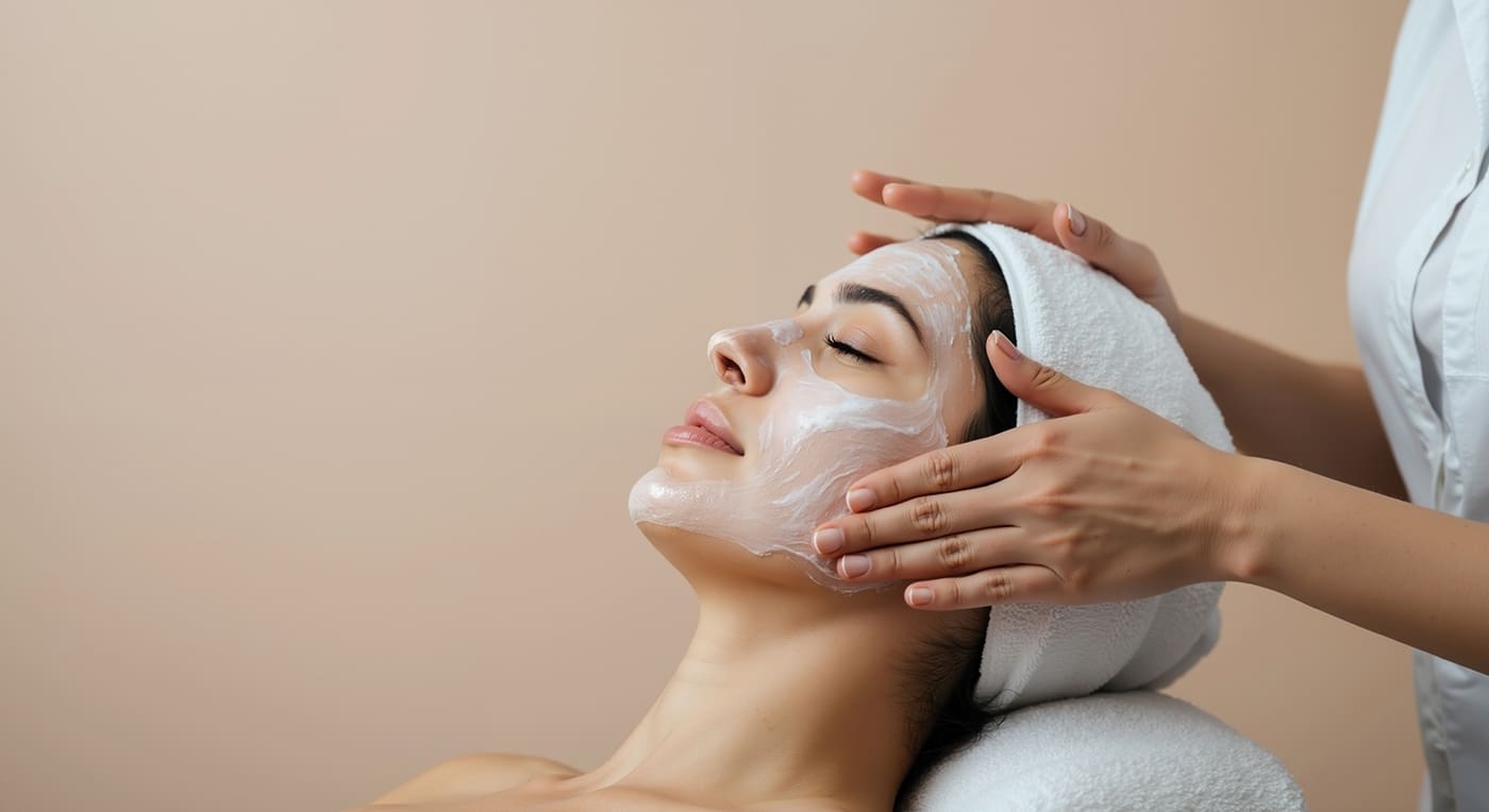 woman receiving a facial at Kontour facials in London, Ontario